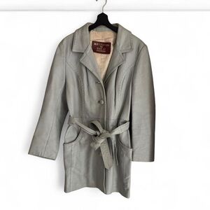 S 60’s Dan Di Modes Women's Light Gray Leather Belted Coat